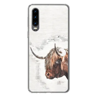 Produktbild von MuchoWow® Handyhülle Schutzhülle Hülle für Huawei P30 Scottish Highlander - Tiere - Zeitungspapier Silikon Softcase Handy Hülle - Kartenbesitzer