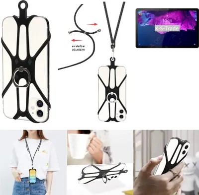 Produktbild von K-S-Trade 3in1 Handykette Handyband Handykordel Halsband Smartphone-Ring Handy-Ring kompatibel mit Lenovo Tab P11 Fingerhalterung Handyring