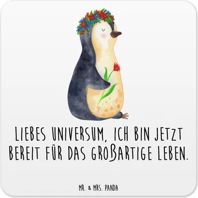 Produktbild von Mr. & Mrs. Panda Untersetzer für Gläser Pinguin Blumen 6er Set - Weiß - Geschenk, Glas-Untersetzer, Getränkeuntersetzer, Tassenuntersetzer, Tassen, Ziele, Positiv