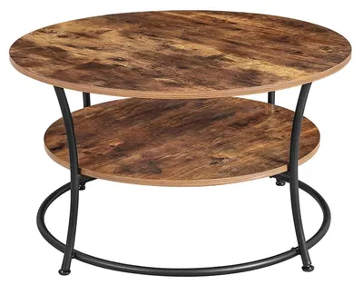 Zdjęcie produktu dla Okrągły stolik kawowy – styl industrialny – 2 półki – 80 x 45 cm