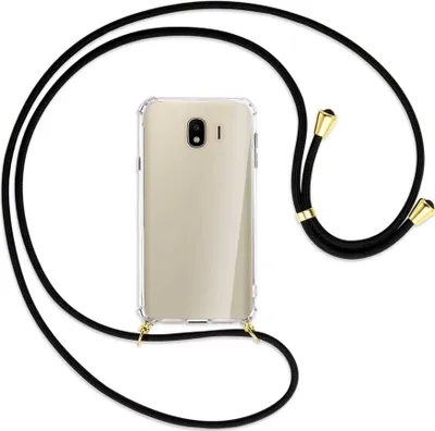Produktbild von Handykette Backcover-Schutzhülle mit Band (Metall goldfarben) für Samsung Galaxy J4 2018 - schwarz