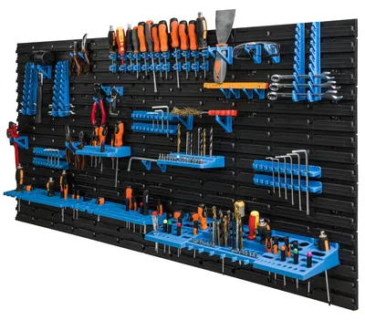 Image de Table d'outils pour l'atelier - Rangement d'outils - 154 x 78 cm - Poignées bleues