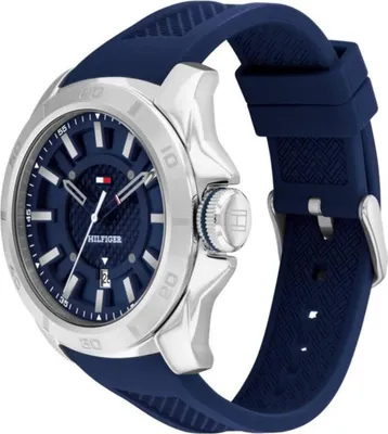 A close-up, studio shot of a Tommy Hilfiger watch.