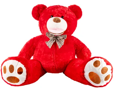 A red teddy bear sitting down.