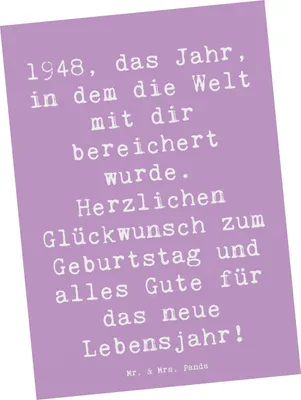 Produktbild von Mr. & Mrs. Panda Postkarte Spruch 1948 Geburtstag - Lavendeltraum - Geschenk, 75., Alter, Ansichtskarte, Ansichtskarten, Geburtsjahr, Wertschätzung ausdrücken, Grußkarte