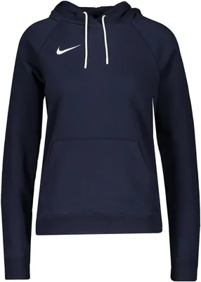 A plain studio shot of a navy blue Nike hoodie.