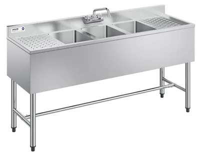 Produktbild von VEVOR Edelstahl Utility Sink, 1 Fach Freistehendes kleines Waschbecken inklusive Wasserhahn & Beine, 40,6 x 33 x 22,1 cm Gewerbliche Einzelbecken für Garage, Restaurant, Küche, Wäscherei, NSF-, Drei-Compartment-Spülen, 356x254x254 mm