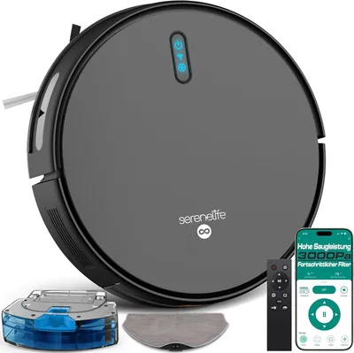 Produktbild von SereneLife Saug Wischroboter mit Selbstreinigung, 3000pa- Saugwischer Roboter, Saugroboter mit APP Steuerung & Selbstaufladend