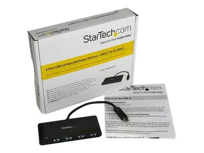 Produktbild von StarTech.com HB30C4AFPD Hub & Konzentrator USB 3.2 Gen 1 (3.1 Gen 1) Typ-C 5000 Mbit/s Noir
