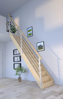 Produktbild von Holztreppe Korfu gerade-Design Geländer Edelstahl-mit Setzstufen