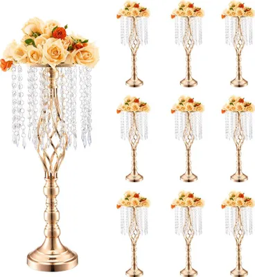 Zdjęcie produktu dla Złoty stojak na kwiaty 55 cm - Zestaw 10 - Nowoczesny wazon na kwiaty do dekoracji ślubnych - Eleganckie wazony na imprezy i uroczystości