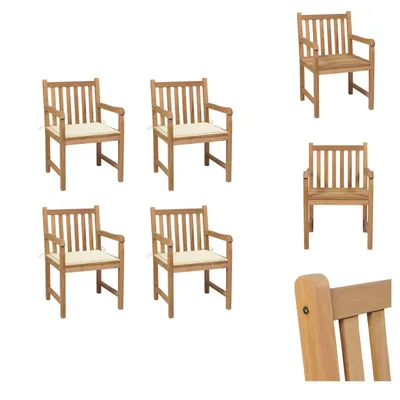 Produktbild von vidaXL Gartenstühle 4 Stk. mit Cremeweißen Kissen Massivholz Teak -  Gartenstühle