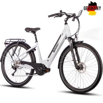 A white electric bicycle is shown against a white background.