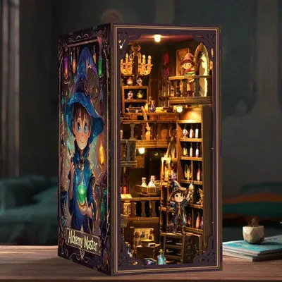 Zdjęcie produktu dla Miniaturowy domek Book Nook - Mistrz alchemii - Puzzle 3D - 396 elementów - Drewniany domek miniaturowy - z LED