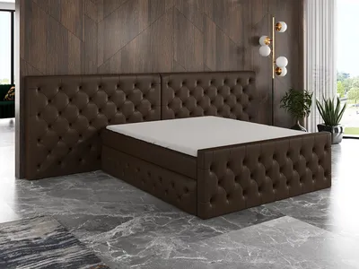 Produktbild von Boxspringbett SVEN 180 x 200 mit 2 Bettkästen, Bonell-Matratze und Topper. Farbe: Braun