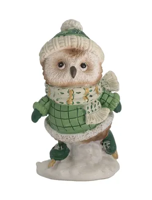 Produktbild von Deko Eule mit Schlittschuh Uhu Kauz Vogel Figur Skulptur Schneeeule Schleiereule