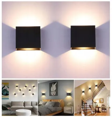 Productafbeelding van ZMH wandlamp, 2 stuks, zwart, moderne wandlamp met boven- en onderlicht, warm wit licht, IP65 waterdicht, 5W, verstelbare lichtbundel