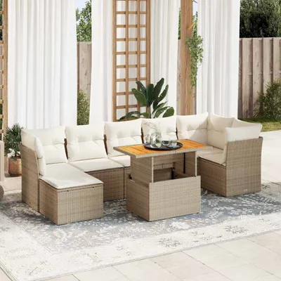 Immagine prodotto di Set di divani da giardino 8 pezzi con cuscini Beige poly rattan - Mobili da balcone 3326956