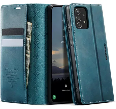 Immagine prodotto di Custodia a libro in ecopelle per Samsung Galaxy A52S 5G e A52 4G 5G, con scomparto per carte RFID, funzione stand e colore blu-verde