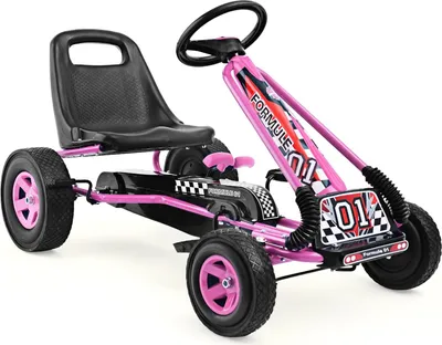 Produktbild von Kinder Go Kart Tretfahrzeug, Tretauto mit Bremsen, Kinderfahrzeug Pedalfahrzeug mit Verstellbarem Sitz für Kinder ab 3 Jahre (Rosa)