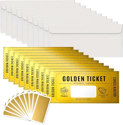 Imagen del producto de Tarjetas de regalo Set Gold Ticket, 10 unidades con sobres, para vales personales