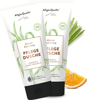 Produktbild von BIO Duschgel Duschbad Cremedusche ätherische Öle von Lemongrass, Orange u. Bergamotte, 2 x 100 ml.