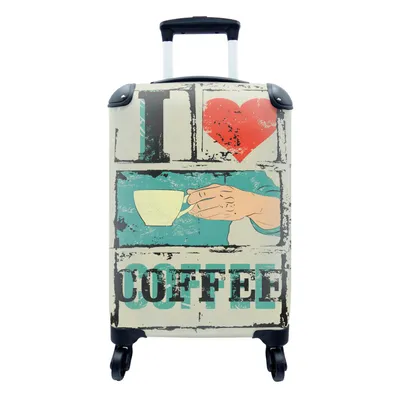 Produktbild von MuchoWow® Koffer Handgepäck Trolley Rollkoffer Kleine Reisekoffer mit 4 Rollen - Kaffee - Zitate - Vintage - Sprichwörter - Ich liebe Kaffee - Cabin Size < 55x40x23 cm & 55x40x20 cm - Fotokoffer - Kabinenkoffer - Boardgepäck - Reise-Box - Reisekoffer - Reisegepäck - Koffer mit Bild - Trolley für Kinder