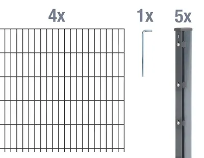 Immagine prodotto di Alberts 645267 Recinzione a doppia rete metallica come set completo di 12 pezzi, antracite, altezza 183 cm, lunghezza 10 m