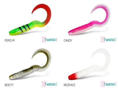 Immagine prodotto di DELPHIN TwistaX Eeltail UVs, esche in gomma per predatori, 6 cm, Perchy + Candy + Booty + Redface + Firedot, 101004041