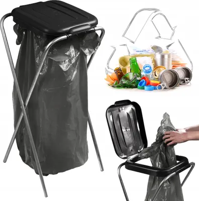 Immagine prodotto di KADAX Supporto per pattumiera singola "Bakel", supporto per pattumiera, supporto per la raccolta differenziata con coperchio in plastica, nero