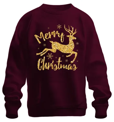 Produktbild von Merry Christmas Rentier Glitzereffekt - Weihnachten Sweatshirt Pullover, Burgundy, 3XL