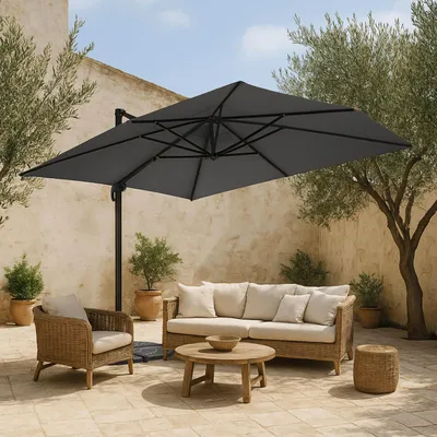 Image de Parasol Déporté 3x4m Inclinable Rotatif + 4 Dalles Lestées anthracite - Oviala Caserta