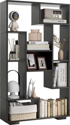 Produktbild von GOPLUS 120 cm Bücherregal, Standregal in geometrischer Form 9 offener Fächern, Raumteiler Regal Holz für Wohnzimmer & Büro (Schwarz)