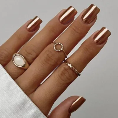 Image de Ongles factices métallisés, couleur marron, courts et carrés, lot de 24 pièces