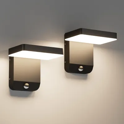 2er-Set LED Außenwandleuchte mit Sensor, 4000K, IP65, schwarz