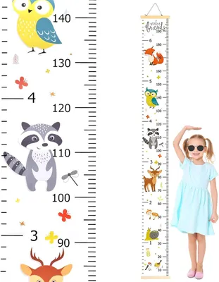 Obrázek produktu pro Růstová měrka pro děti 20 x 200 cm, s odnímatelným plátnem a dřevěnou měrkou