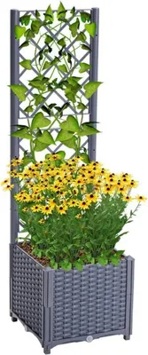 Produktbild von Mingone Pflanzkübel Spalier Rattan Kletterpflanzenkasten Selbstbewässerung Graublau 40x40x136cm