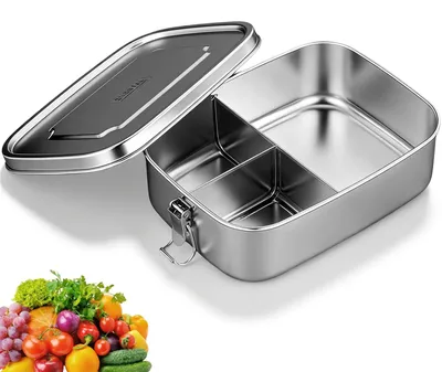 Edelstahl-Lunchbox, 3 Fächer, 1200 ml, auslaufsicher, für Schule & Büro