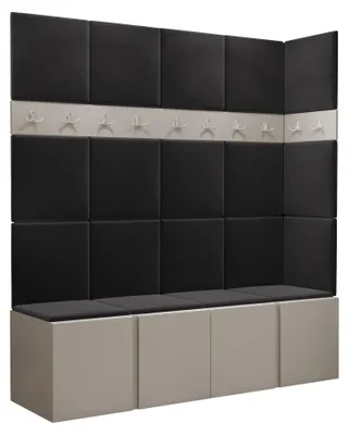 Produktbild von MIRJAN24 Garderoben-Set Orion II, Garderobe mit Sitzbank mit 19 x Wandpanel 42x42 (Farbe: Cashmere, Polo 897)