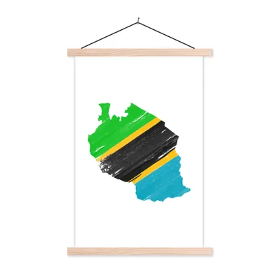 Produktbild von MuchoWow® Textilposter Karte von Tansania mit Flagge 120x180 cm mit holzfarbenen Rahmen - Textil-Plakat