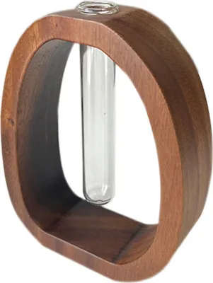 Produktbild von Reagenzglasvase für Hydrokulturpflanzen mit Holzständer, transparente Blumenvase, Tischdekoration, Pflanzenanzuchtvase, Home-Office-Schreibtischdekoration