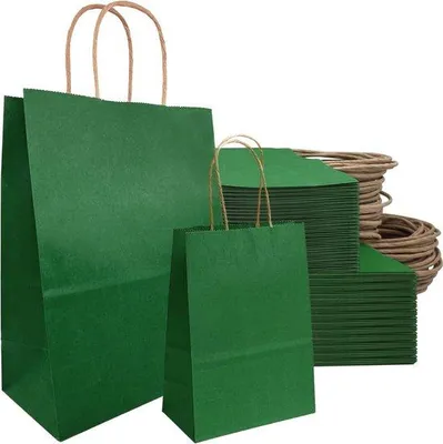 Immagine prodotto di 50 sacchetti di carta rinforzati - sacchetti grandi di carta kraft verde - sacchetti regalo - 21 x 8 x 15 cm - 21 x 11 x 27 cm