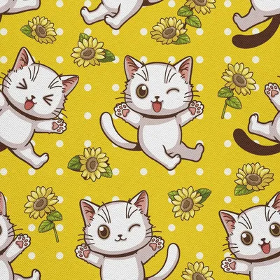 Produktbild von OUTDOOR DEKOSTOFFE OXFORD - Motiv Kätzchen Sonnenblumen I DX333