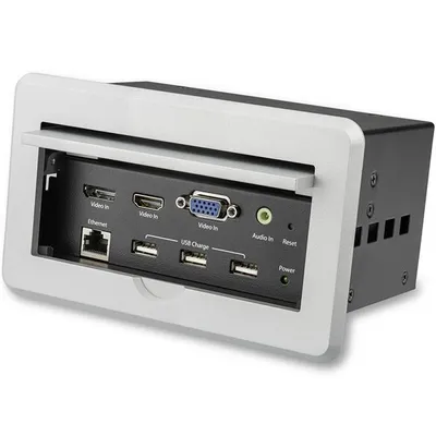 Produktbild von StarTech.com Konferenztisch Tischanschlussfeld für Audio und Video - 4K - 3840 x 2160 Pixel - 1280 x 720 (HD 720),1920 x 1080 (HD 1080),1920 x 1200 (WUXGA),2560 x 1600 (WQXGA),3840 x 2160 - 16:9 - Silber - 15,2 m - CE - FCC - TAA - REACH
