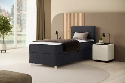 Produktbild von Stivoll Boxspringbett DONNA MINI - Bett mit Federkernmatratze Bett 90x200cm mit Topper Einzelbett - Schwarz (soro 100)
