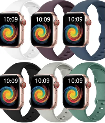 Image de 6 bracelets de montre compatibles avec les modèles Apple Watch 1/2/3/4/5/6/7/8/9/SE, pour les tailles 38/40/41 mm, avec un mélange de couleurs