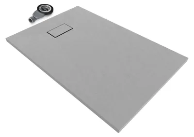 Produktbild von i-flair SMC Duschwanne 120x80 cm – 26 mm flach inkl. Ablaufgarnitur mit Deckel, Grau