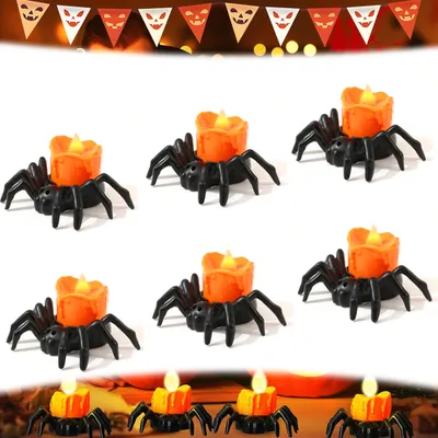 Zdjęcie produktu dla Halloweenowe świeczki dekoracyjne Spider Tea Lights, 6Pcs Led Flameless Candles, Halloween Spider Lamp Battery Powered Led Spider Decoration for Indoor Party Decoration