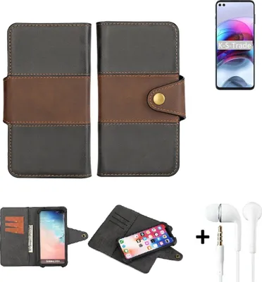 Produktbild von K-S-Trade Handyhülle Schutzhülle Bookstyle Wallet-Case kompatibel mit Motorola Edge S + earphones Bumper rundumschutz schwarz-braun 1x