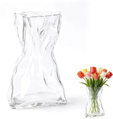 Immagine prodotto di Vaso in vetro trasparente, grande, 21,5 cm, ideale per pampas e composizioni floreali